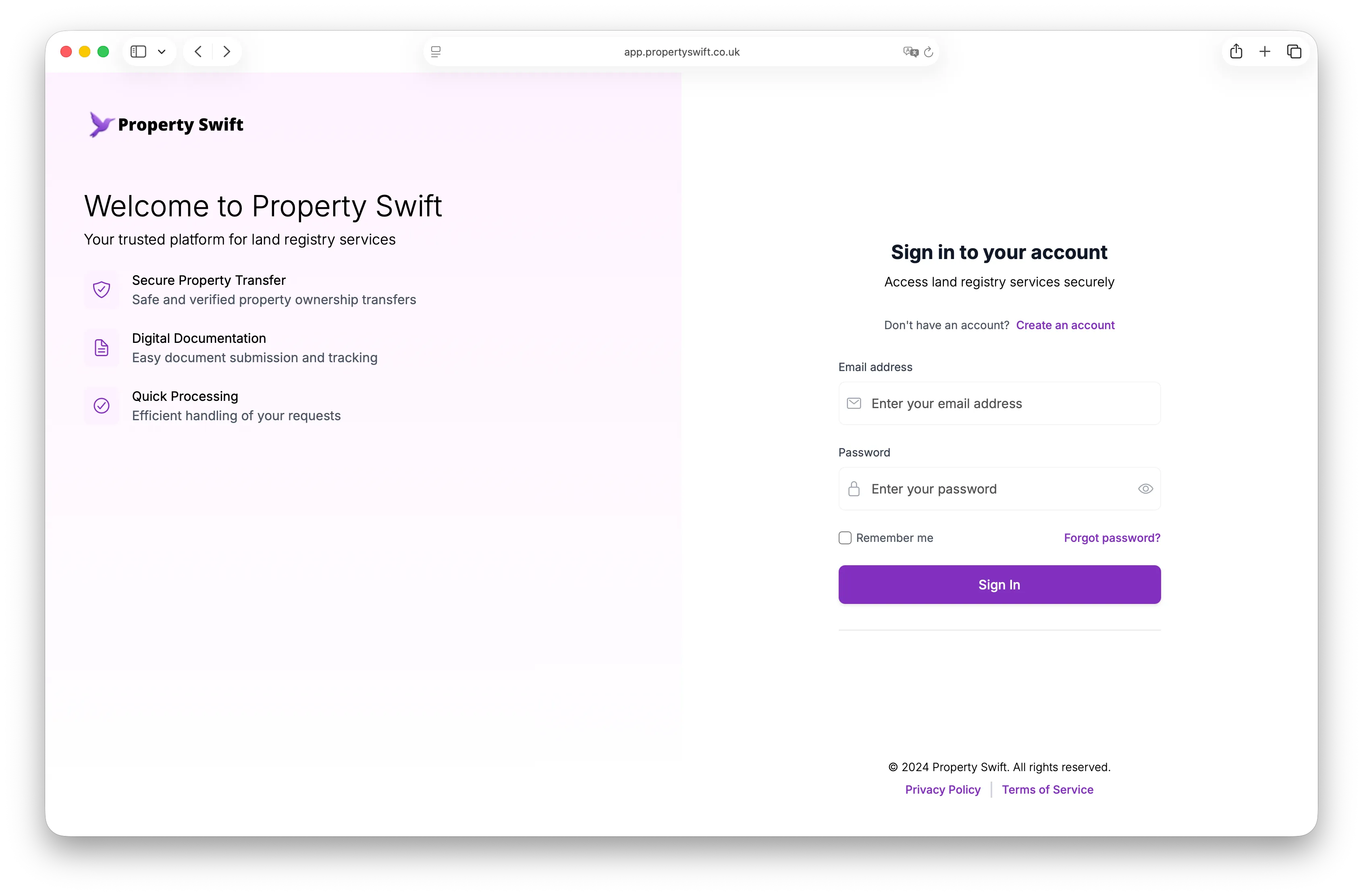 Property Swift: Sign in