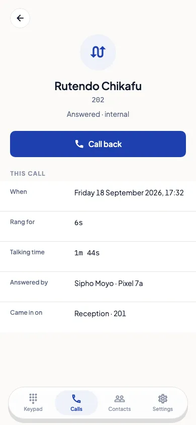 Ansa Voice: Call details